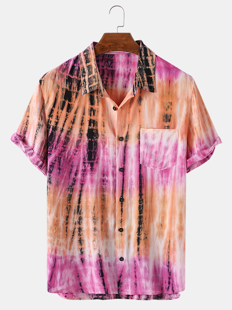 

Banggood Designed Mens 100% Cotton Tie-Dye Print Pocket Light Casual Short Sleeve Shirts