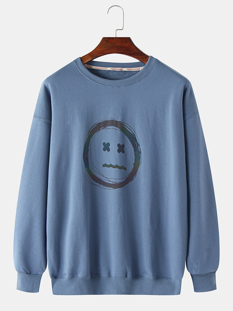 Katoenen herenontwerp reflecterende emojis print pullover drop-shoulder sweatshirts met lange mouwen