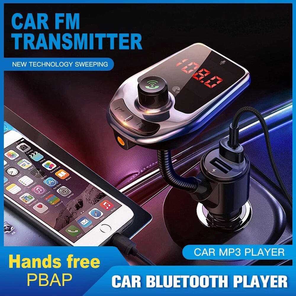 

Bakeey D5 bluetooth 5.0 Dual USB 2.1A Car Charger FM Modulator Transmitter Car Kit MP3 Modulator Player Wireless Handsfr