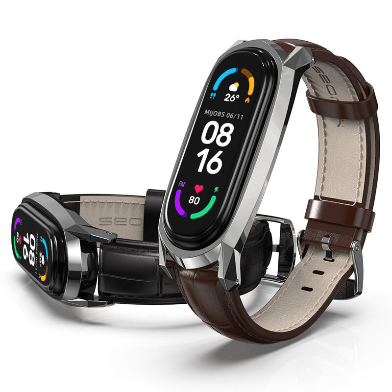 MIJOBS lederen vervanging horlogeband pols armband voor Xiaomi Mi band 6/5/4/3