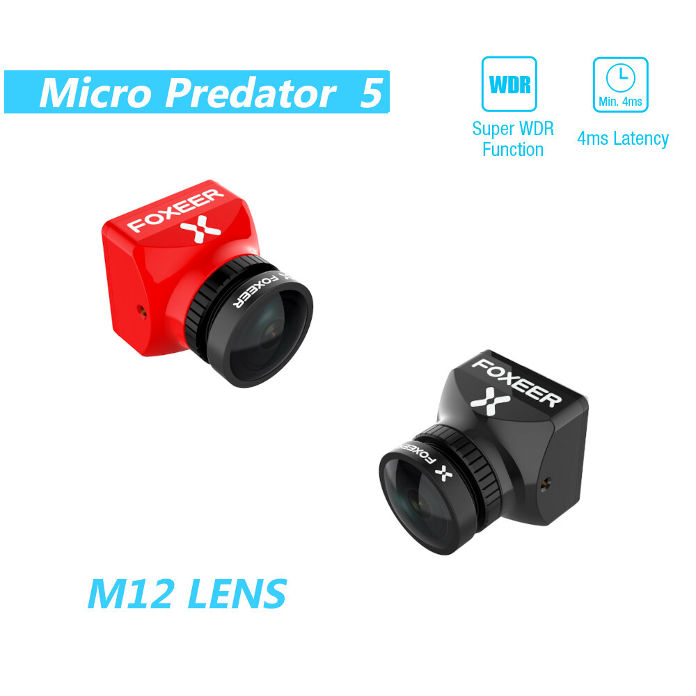 

Foxeer Micro Predator 5 Camera 19*19mm Full Cased 1000tvl M12 1.7mm Lens 4ms Latency Super WDR Mini FPV Camera