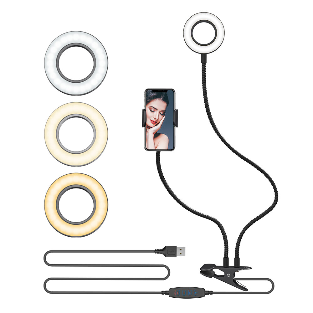 BlitzWolf® BW-SL6 Clip Selfie Ring Light with Flexible Mobile Phone Holder Lazy Bracket Desk Lamp LED Light for Live Str