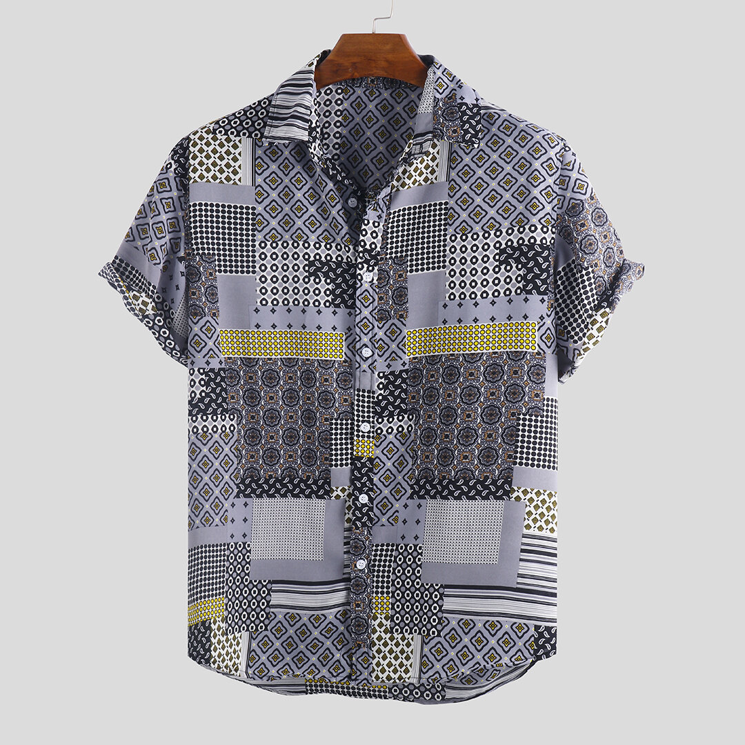Mens vintage ethnic pattern patchwork design summer shirts Sale ...