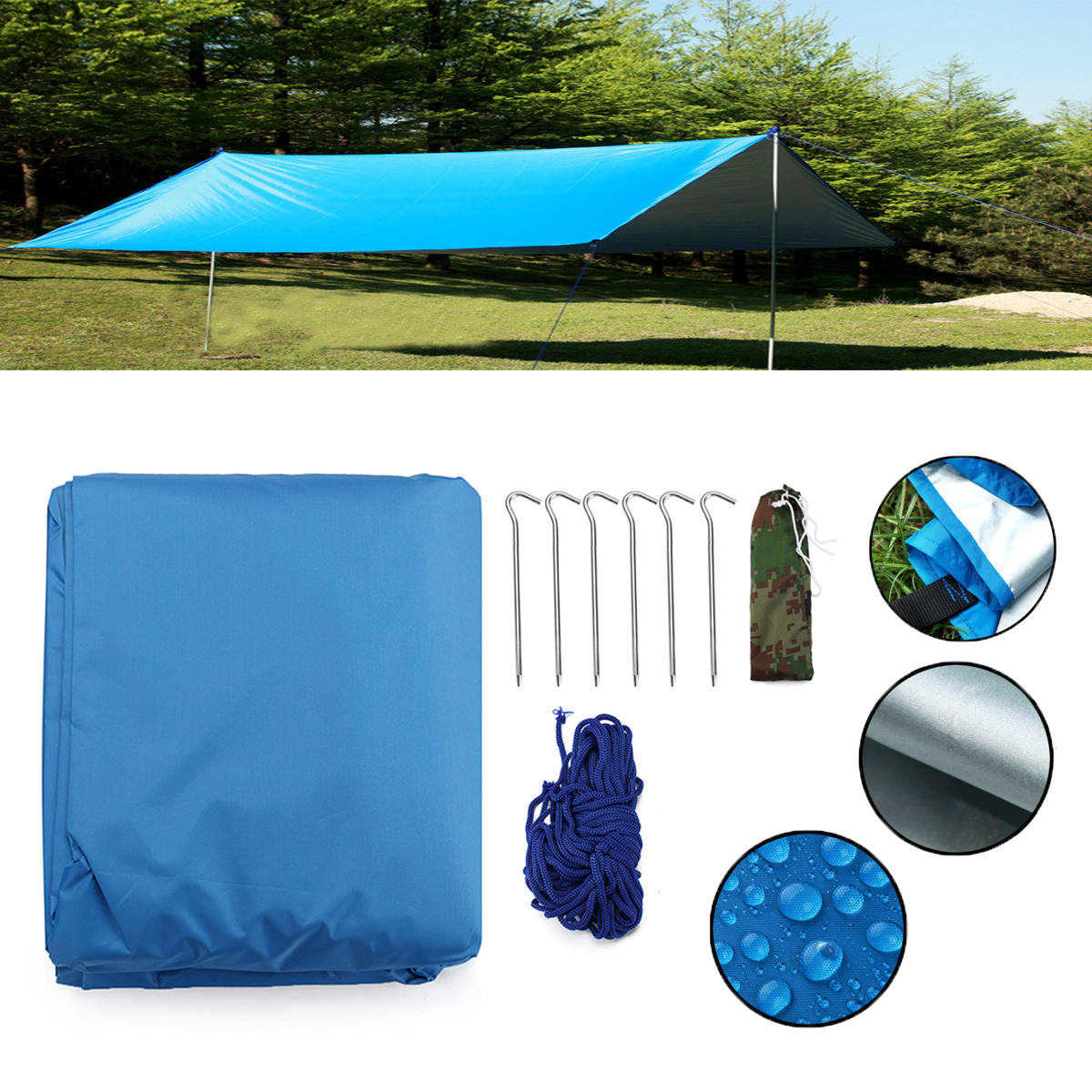 Telo impermeabile per campeggio all'aperto, tenda da spiaggia, copertura parasole, tenda da sole