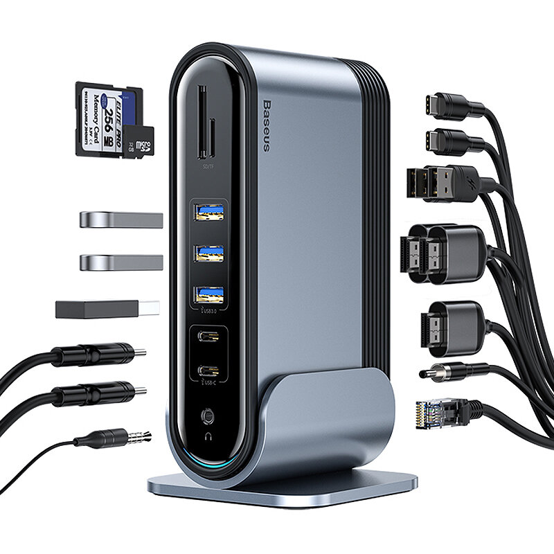 

Baseus 17-in-1 Type-C Docking Station USB Adapter with USB2.0*2 USB3.0*3 USB-C*2 HDMI*3 RJ45 USB-C PD*2 SD/TF 3.5mm Audi