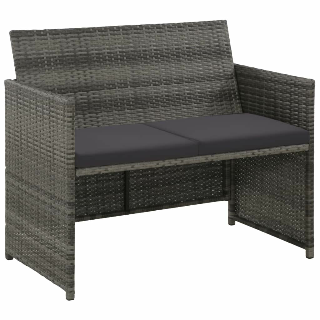 2 Seater Garden Sofa with Cushions Gray Poly Rattan