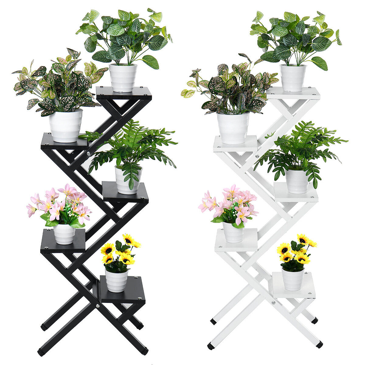 4/5 Layers Multifunctional Iron Flower Stand Ladder Plant Display Shelf Balcony Garden Decor Home Of