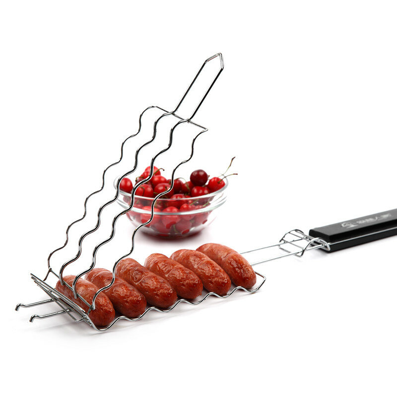 Metal BBQ Grill Rack Barbecue Sausage Mesh Reusable Long Heat Resistant Cooking Clip for Camping Picnic Cooking