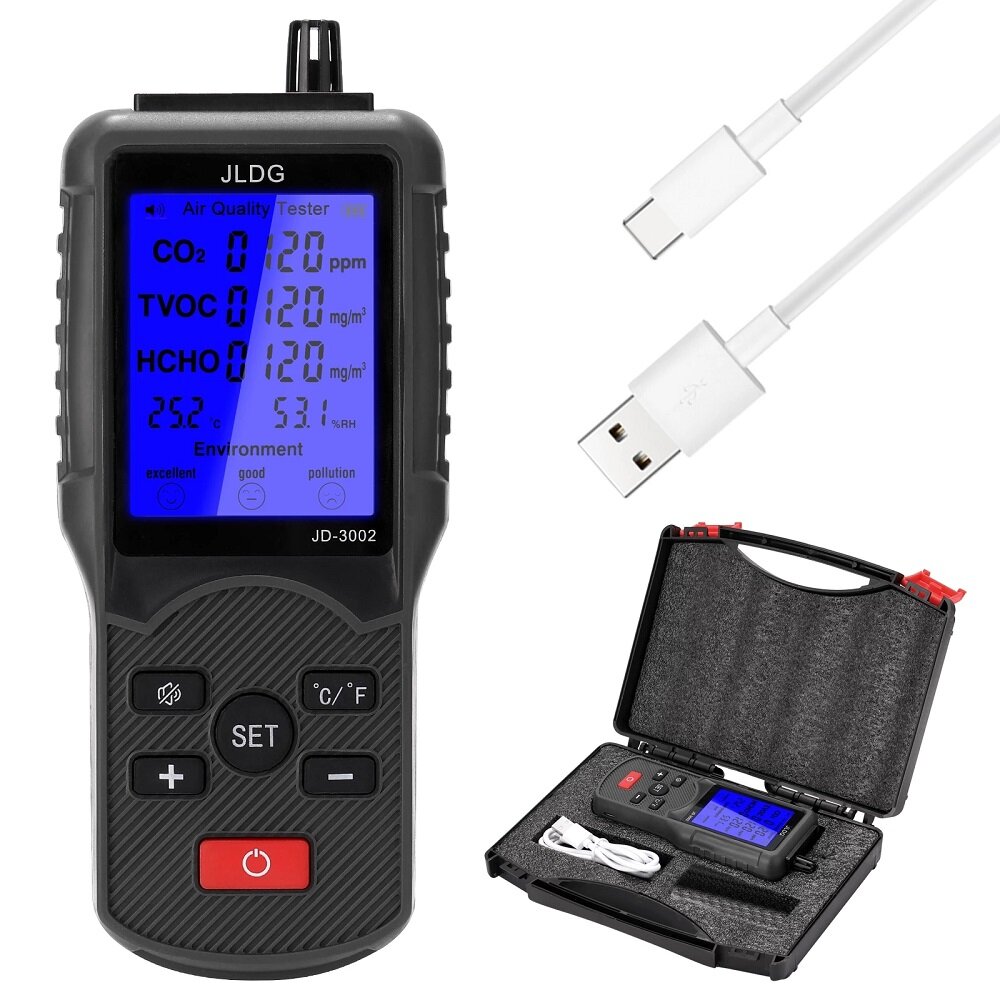 Multifunctional Air Quality Tester CO2 TVOC Meter Temperature Humidity Measuring Device Carbon Dioxide Monitor With LCD