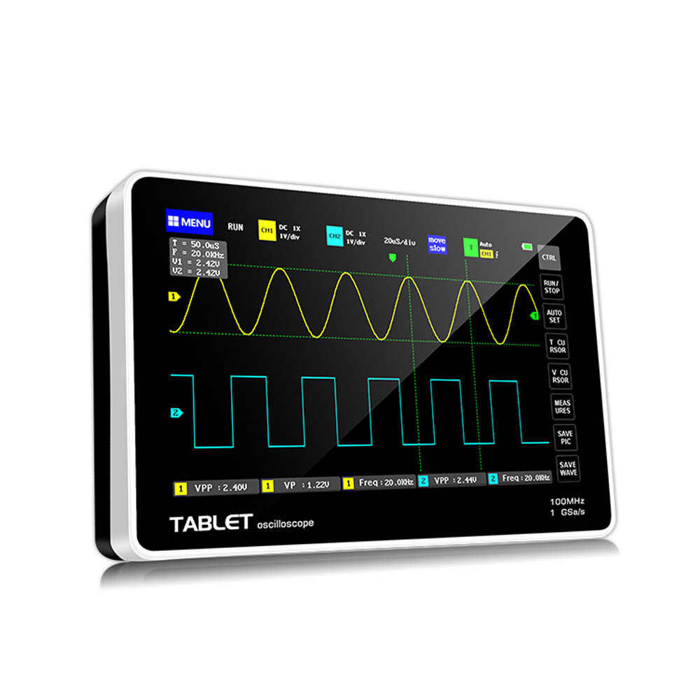 DANIU Upgraded Version ADS1013D 2 Channels 100MHz*2 Band Width 1GSa/s Sampling Rate Oscilloscope with 7 Inch 800 * 480 C