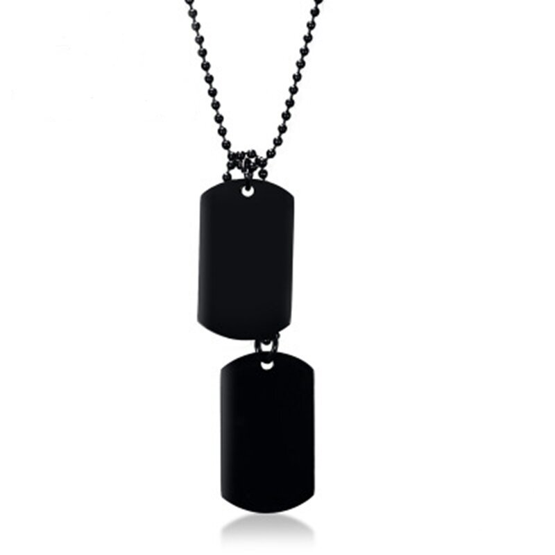 Image of Mnner Edelstahl Hangtag Anhnger Kette Trendy Black Plating Halskette