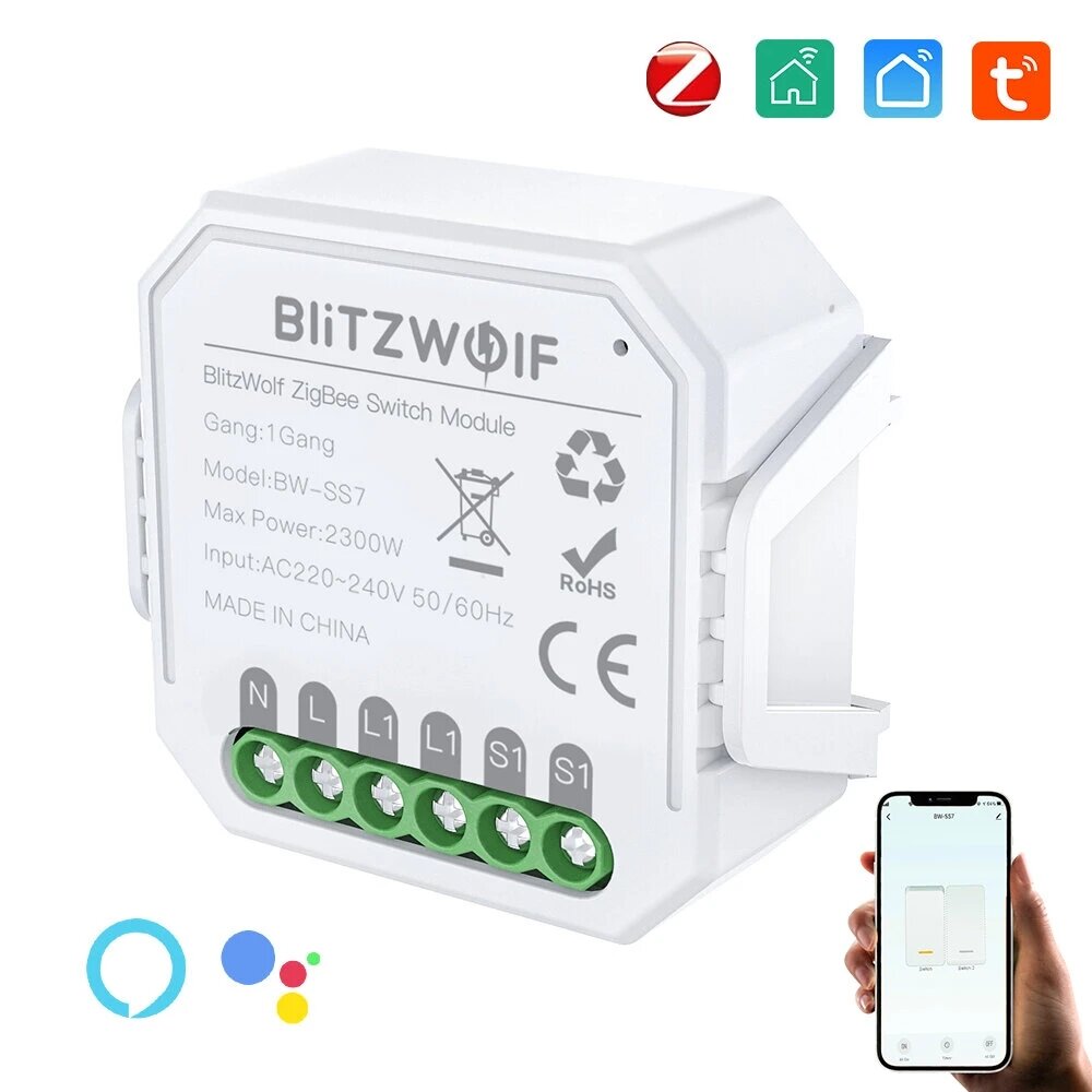 

[2 Pcs] BlitzWolf® BW-SS7 Zi-Bee3.0 2300W Smart Light Switch Module 2 Gang Wireless App Remote Control Voice Control Tim