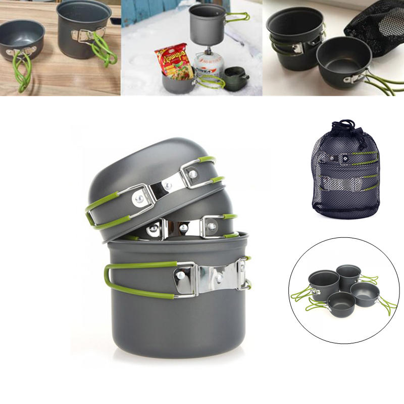 2-3 personnes non-bâton en aluminium Cookware Set Pot Bowl randonnée en plein air Camping cuisson pique-nique vaisselle