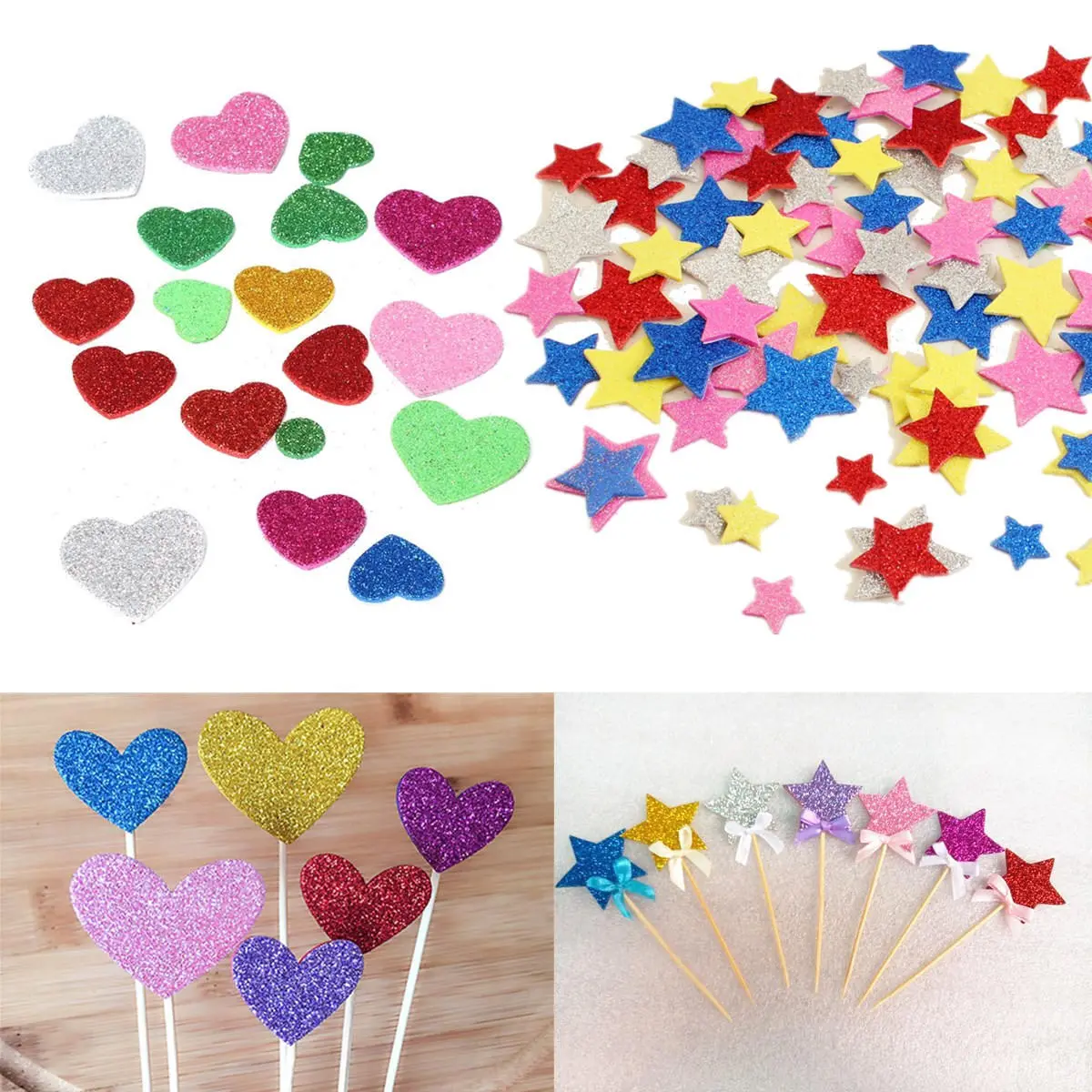 30pcs assorted glitter shapes hearts stars round flowers foam stickers diy craft