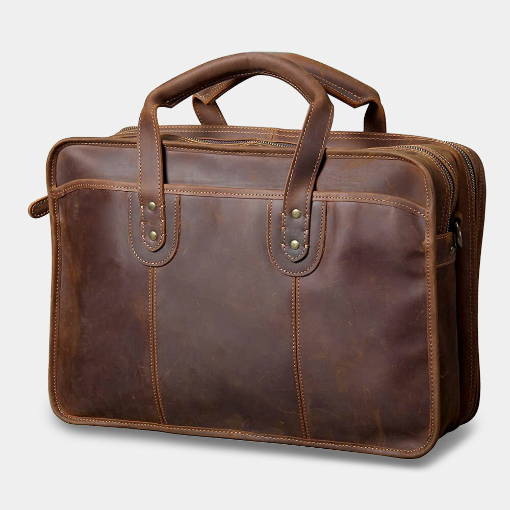 Ekphero Men Vintage Multifunction Wear-Resistant Faux Leather Large Capacity Business Briefcases Handbag