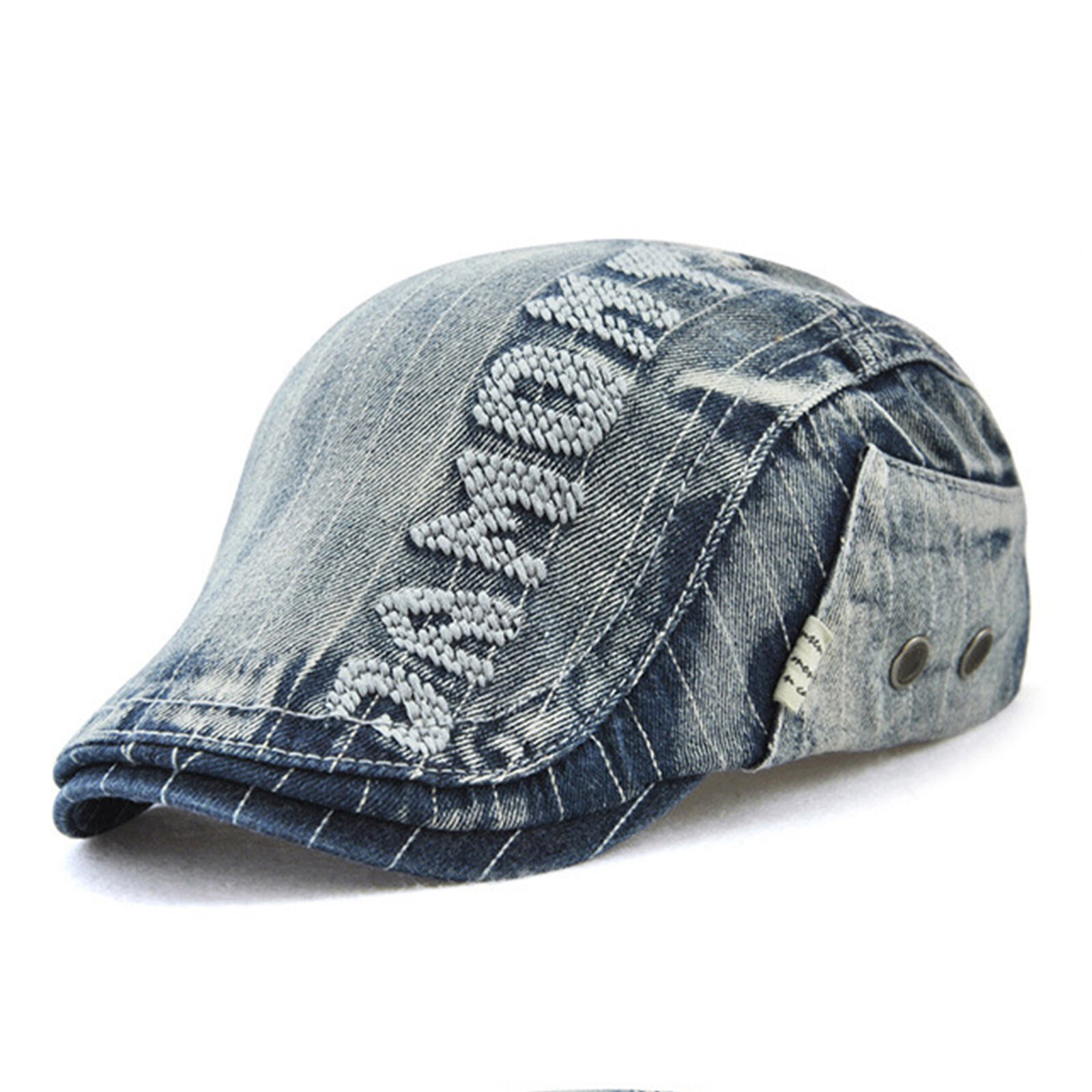 Menico Men Made-Old Denim Letter Patchwork Sunshade Forward Hat Beret Hat Flat Hat