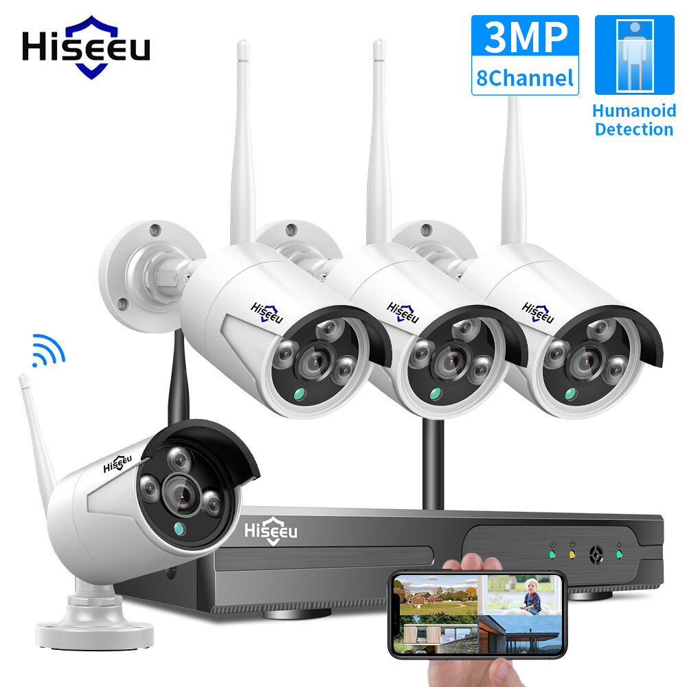 

Hiseeu 8CH Wireless CCTV System 1536P NVR Wifi Outdoor 3MP AI IP Camera Security System Video Surveillance Monitor Kit