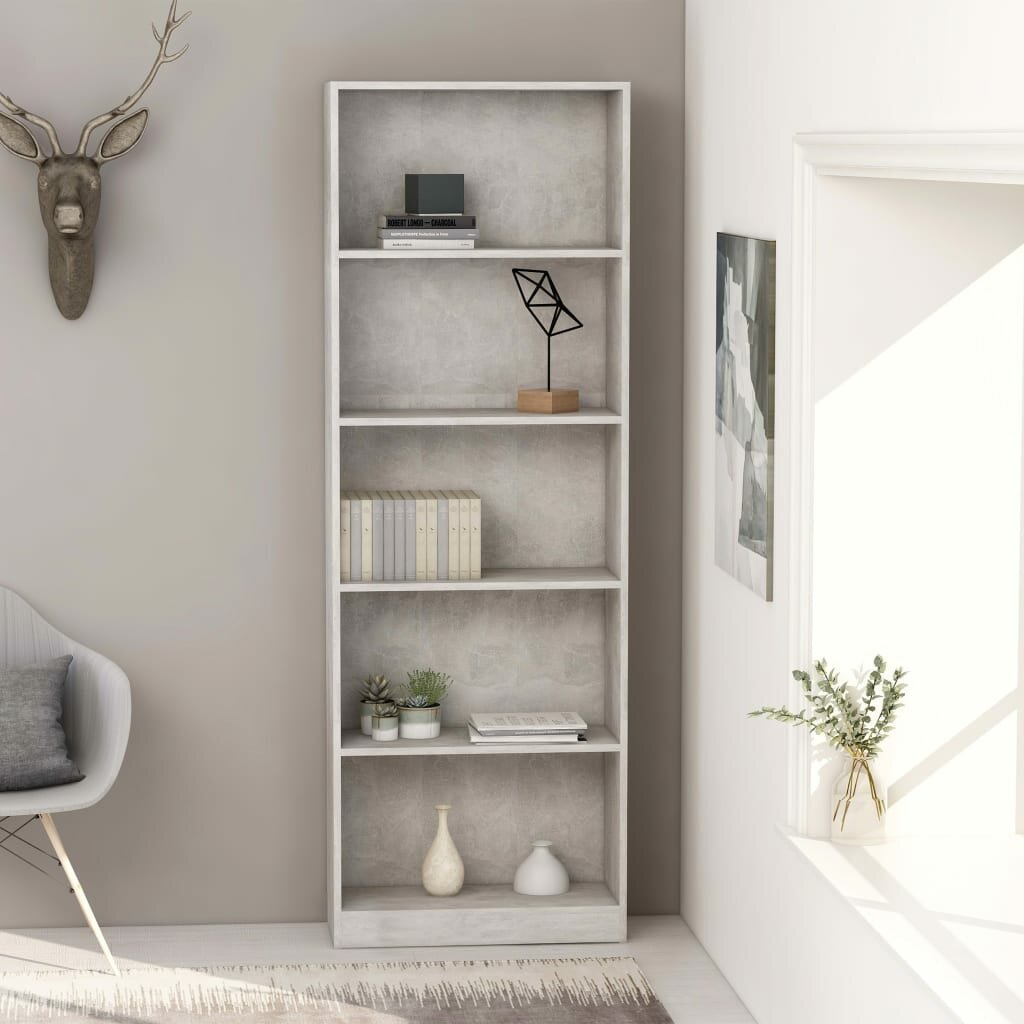 

5-Tier Book Cabinet Concrete Gray 23.6"x9.4"x68.9" Chipboard
