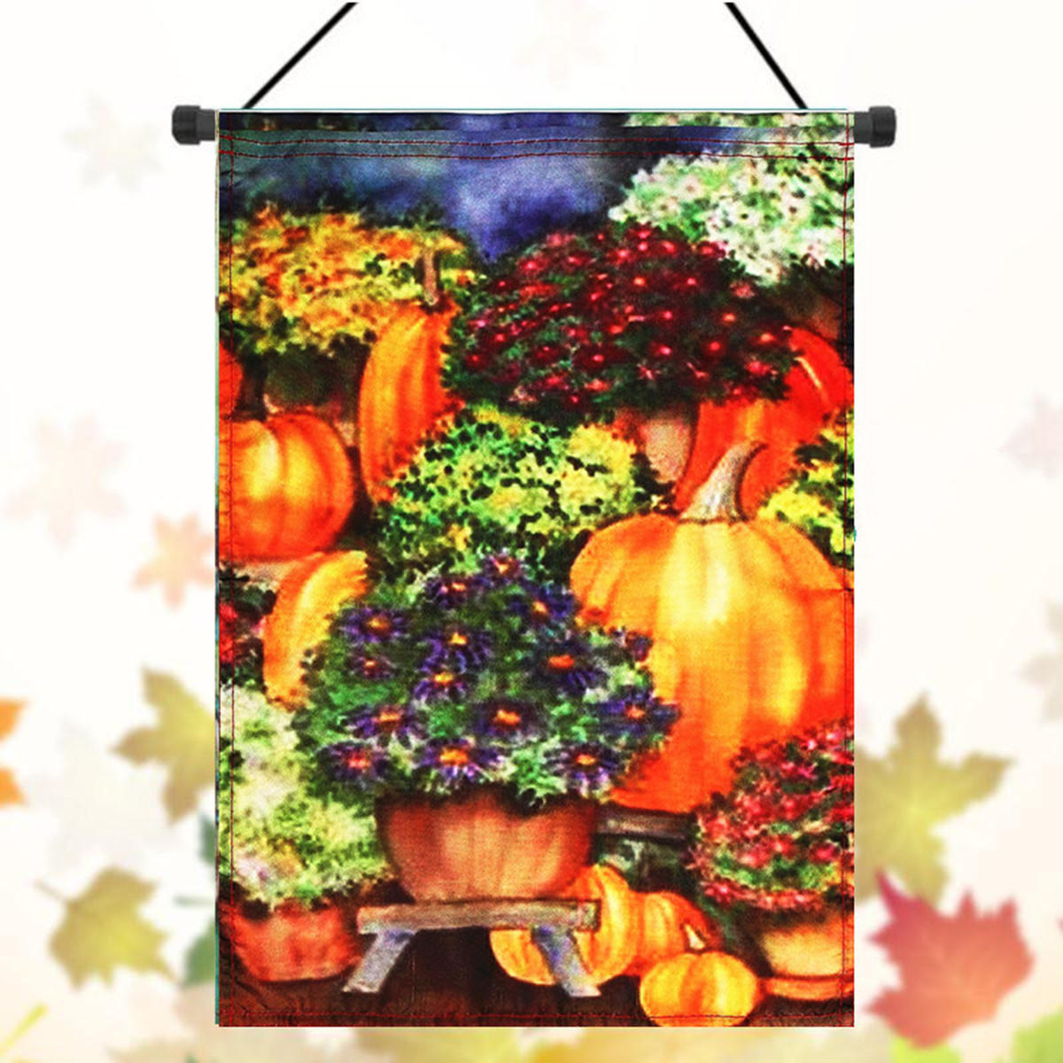 28''x40'' Pumpkin & Mums Fall Garden Flag Seasonal Yard Banner Autumn Decorations