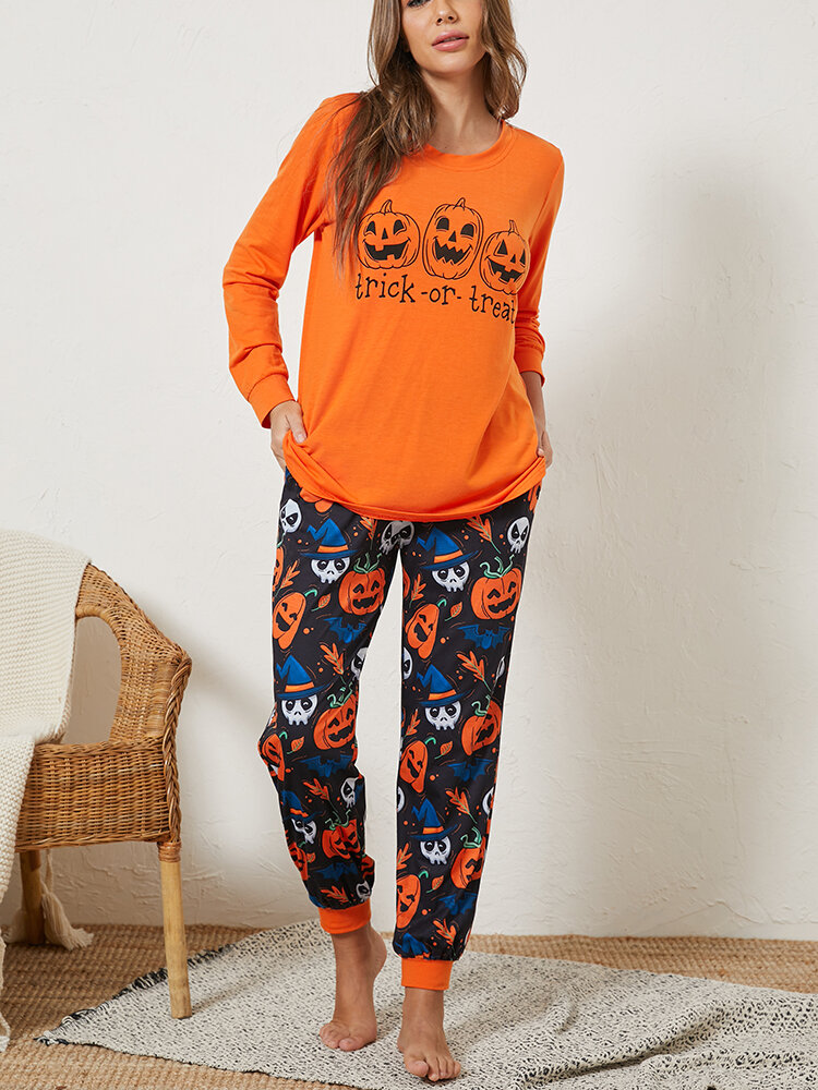 

Plus Size Women Halloween Cartoon Pumpkin & Ghost Elastic Waist Jogger Pants Cozy Pajama Set