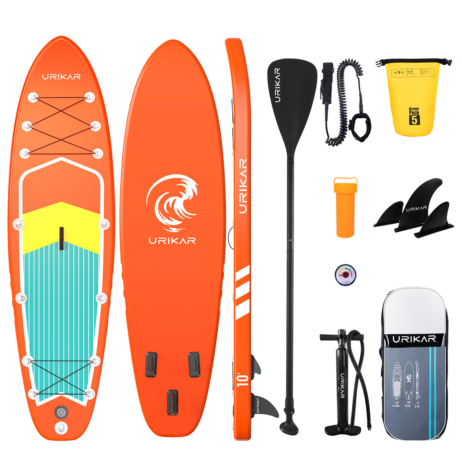 

[EU/US Direct] Urikar Inflatable Paddle Board Set Max Load150KG Stand Up Surfboard With Premium Accessories Set-Pump Bac