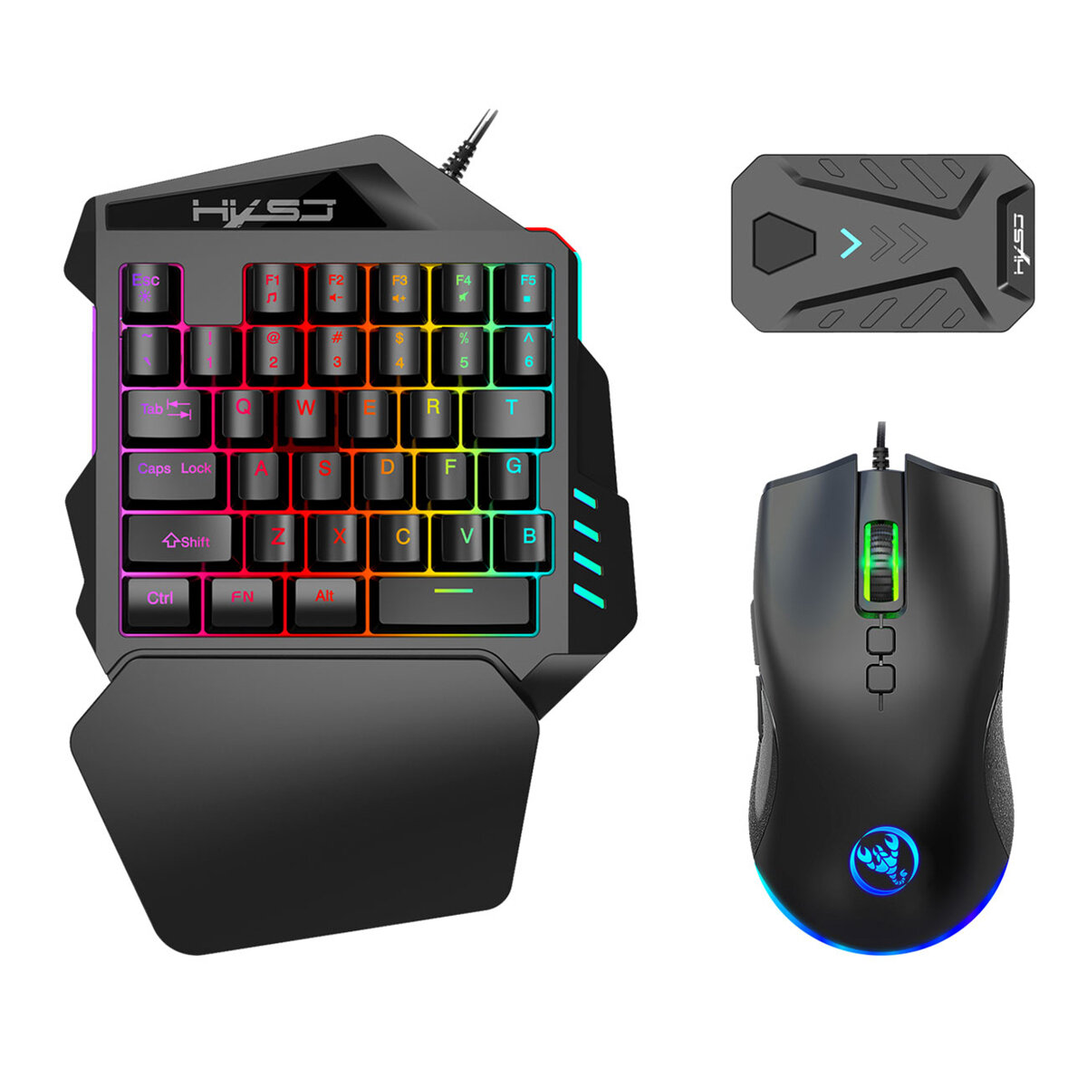 

HXSJ Keyboard+Mouse+Converter Combo 35 Keys Single-hand Gaming Keyboard 6400DPI Wired LED Gaming Mouse Game Console Swit