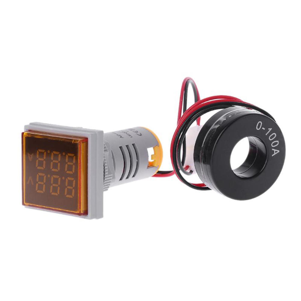 

5pcs Yellow Light AC 60-500V 0-100A D18 Square LED Digital Dual Display Voltmeter Ammeter Voltage Gauge Current Meter