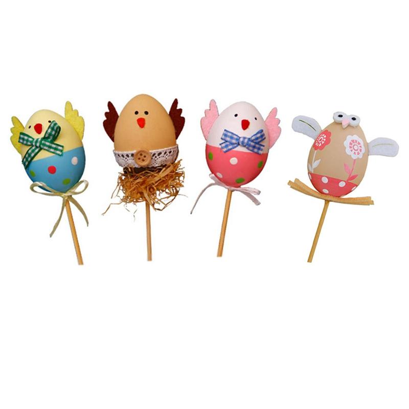 

1Pcs Funny DIY Chick Design Plastic Coloring Painted Easter Egg With Stick For Easter Decorations Kids Gifts Toys Festiv