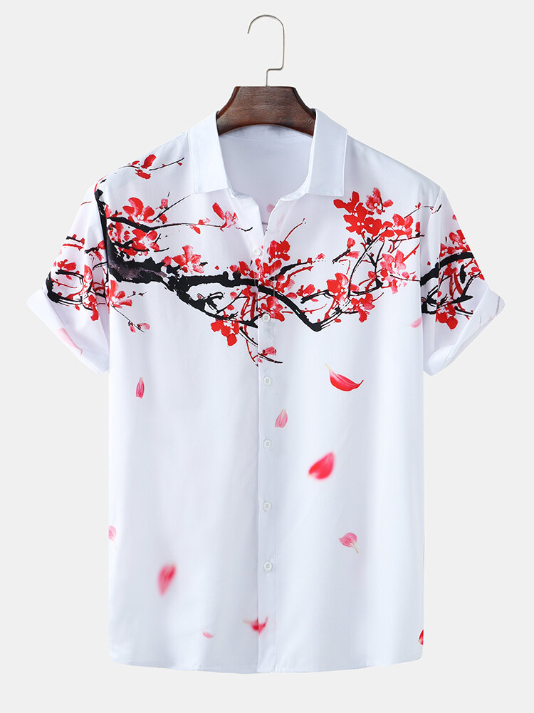 Heren casual bloemenprint shirts met korte mouwen