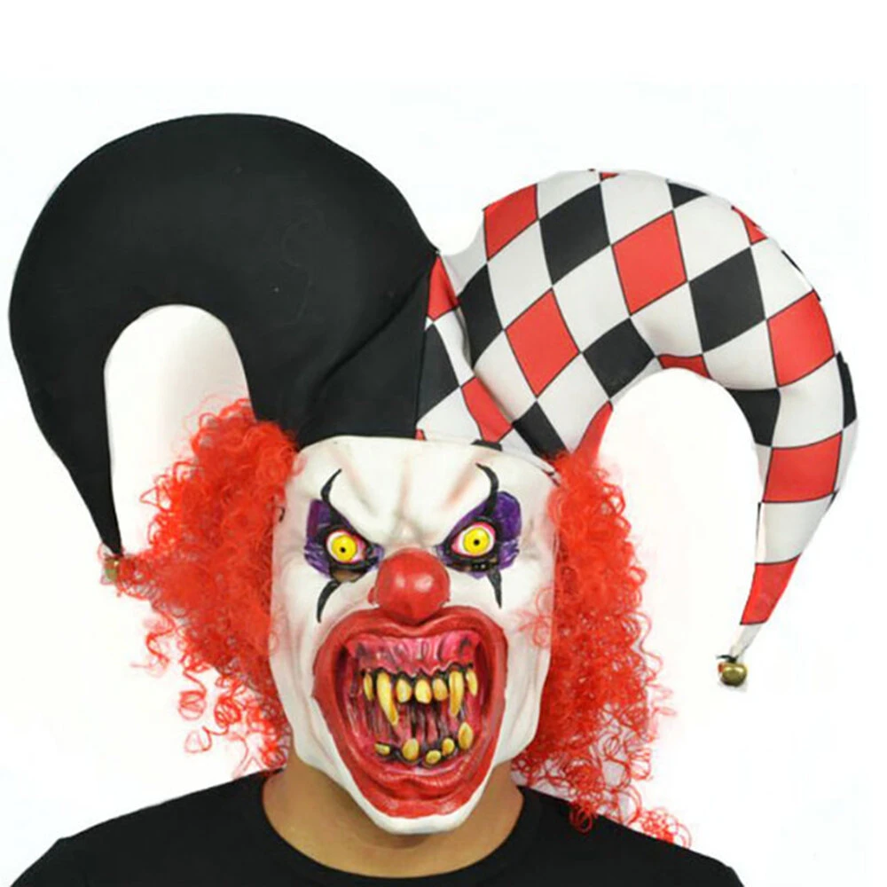 Redhead big hat clown scary face latex mask for halloween toys