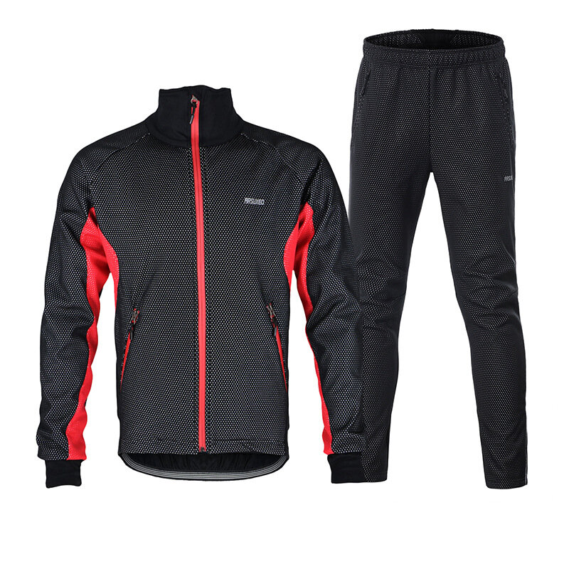 ARSUXEO Winter Triple Composite Fleece Cycling Jersey Suit Set Водонепроницаемы Куртка-ветровка + брюки Велосипедный спорт