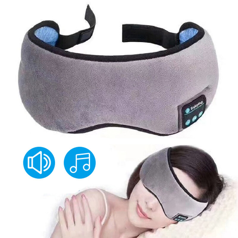 Écouteurs Bluetooth 5.0 sans fil avec masque pour les yeux, musique stéréo, casque de sommeil et haut-parleurs et microphone intégrés pour les voyages.