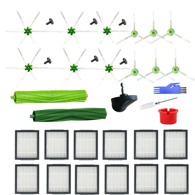 

36pcs Replacements for iRobotE5 E6 i7 i7+ Vacuum Cleaner Parts Accessories Main Brushes*2 Six Claw Side Brushes*6 Three