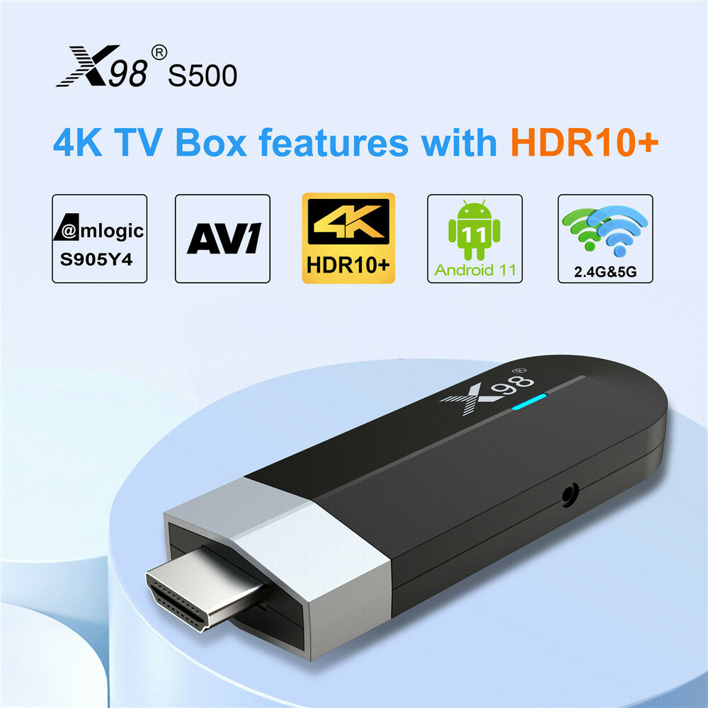 X98 S500 TV Stick Android 11.0 Amlogic S905Y4 Quad Core TV Box 2.4G&5G Dual WiFi Buletooth 4.X HDR10+ HD 4K AV1 TV Set-T