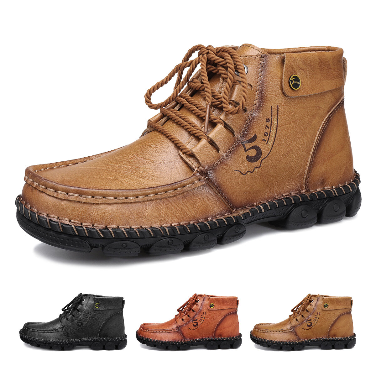 GRACOSY Δερμάτινα μποτάκια για άνδρες, Ανδρικά χειμωνιάτικα παπούτσια με γούνινο γάντζο σε παπούτσια με άνεση