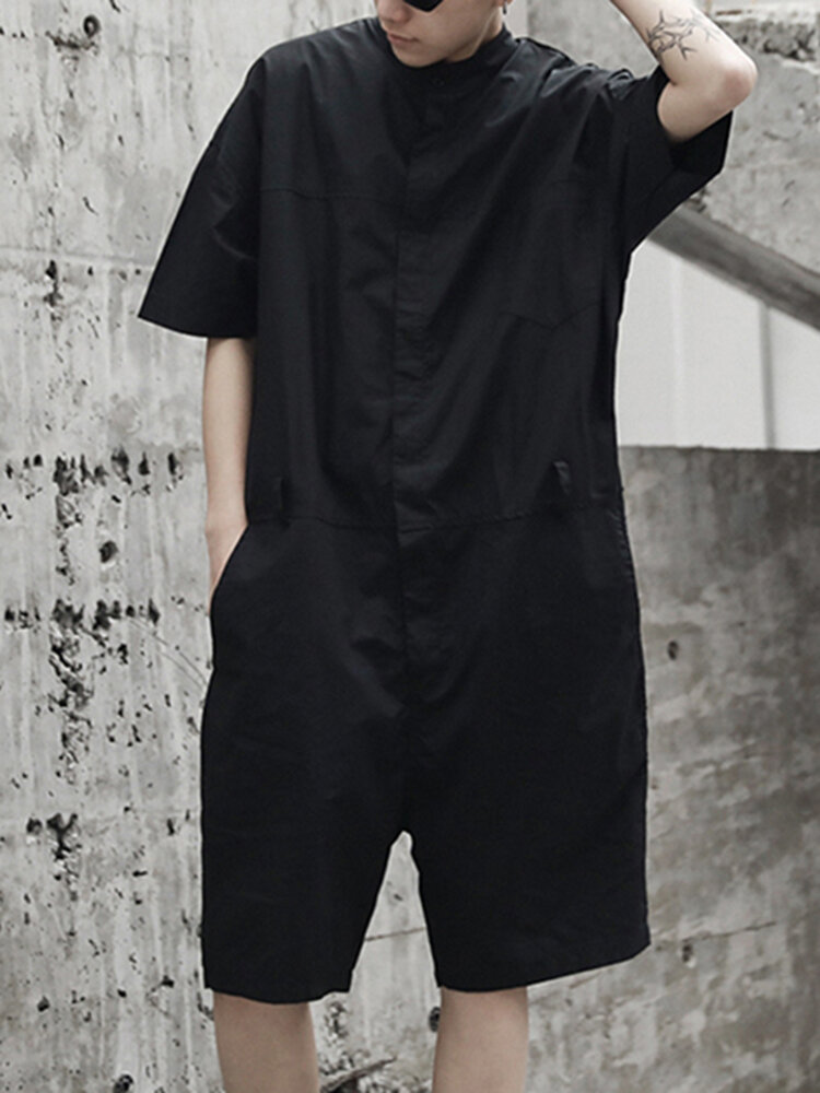 

Mens Loose Overalls Button Up Casual Cargo Jumpsuit Streetwear Rompers Pants