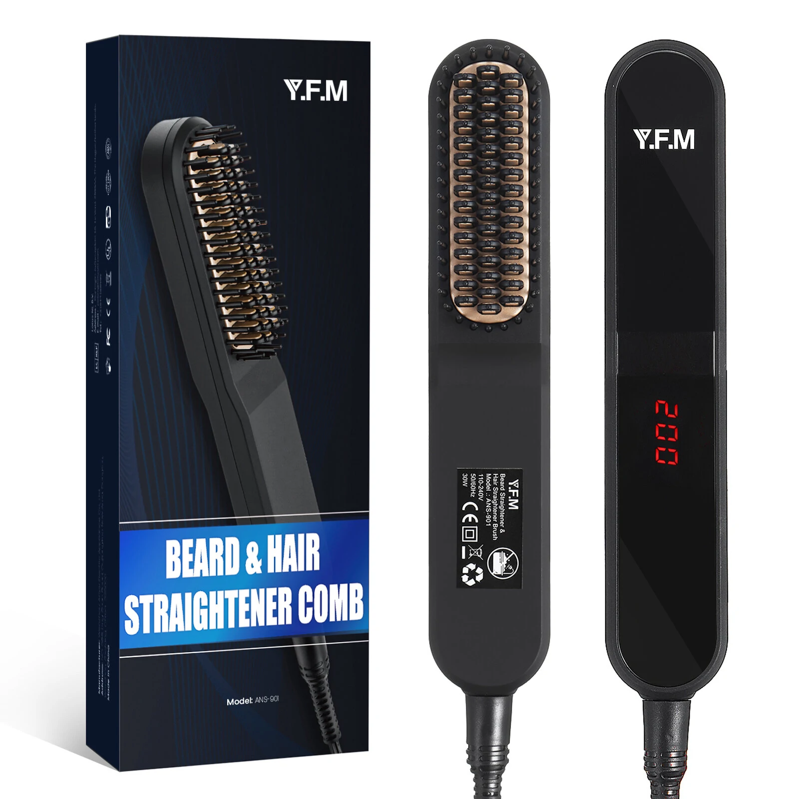 Beard Hair Straightening Brush Hot Heated Comb Men Beard Multifunctional Straightener Ceramic Comb Quick Hair Styler - EU Plug