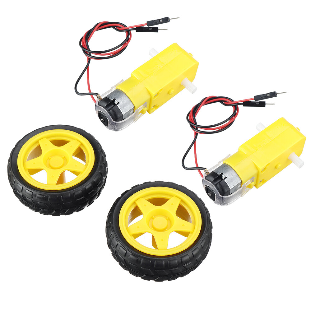 

2 Pairs Smart Car Robot Plastic Tire Wheel with DC 3-6V Gear Motor for Arduino TT Motor + Tires for Home DIY