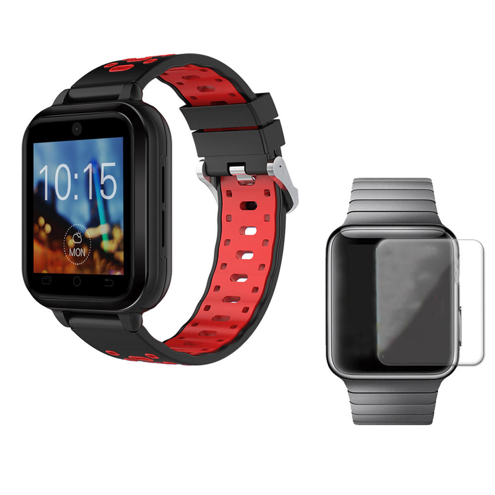 FINOW Q1 Pro Black Red 4G 1+8G GPS WIFI IP67 Waterproof Smart Watch + 40mm HD Tempered Glass Watch Screen Protector