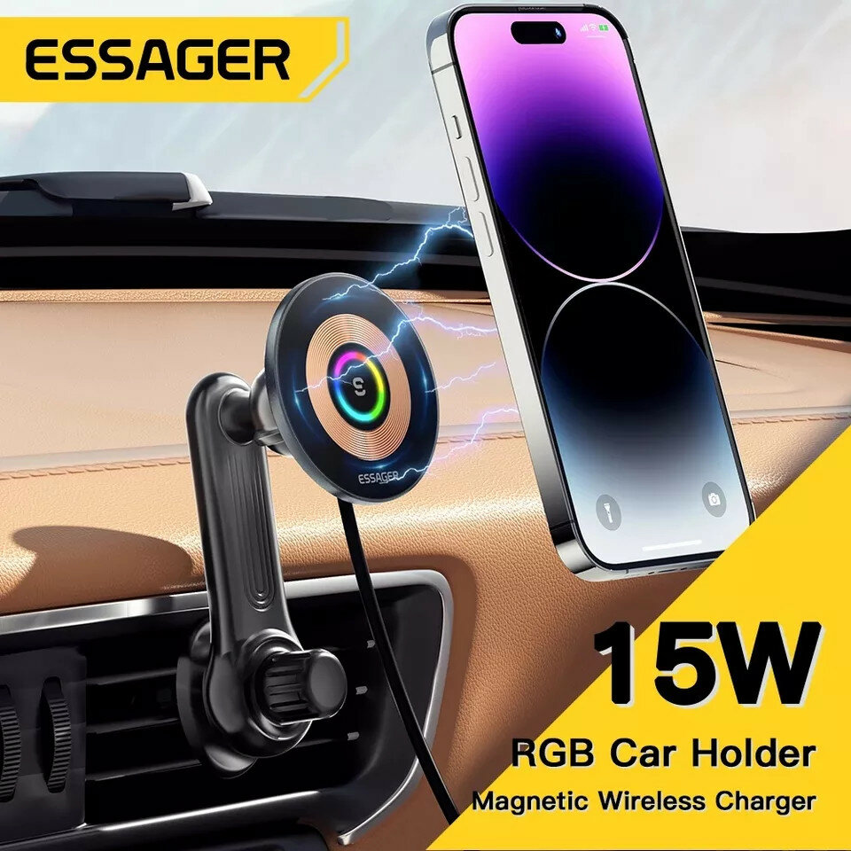 Essager Z11 RGB 15W QI Magnetische Auto Draadloze Oplader Telefoon Houder Voor iPhone 14 13 12 Pro