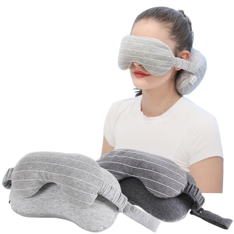 IPRee® 2-in-1-Schlafmaske, Augenabdeckung, Schatten, U-förmiges Nackenstützkissen für Reisen und Büro