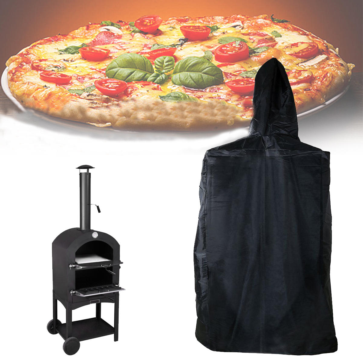 العربية: غطاء فرن بيتزا خارجي بأبعاد 160x37x50 سم، مقاوم للماء والغبار والأشعة فوق البنفسجية.