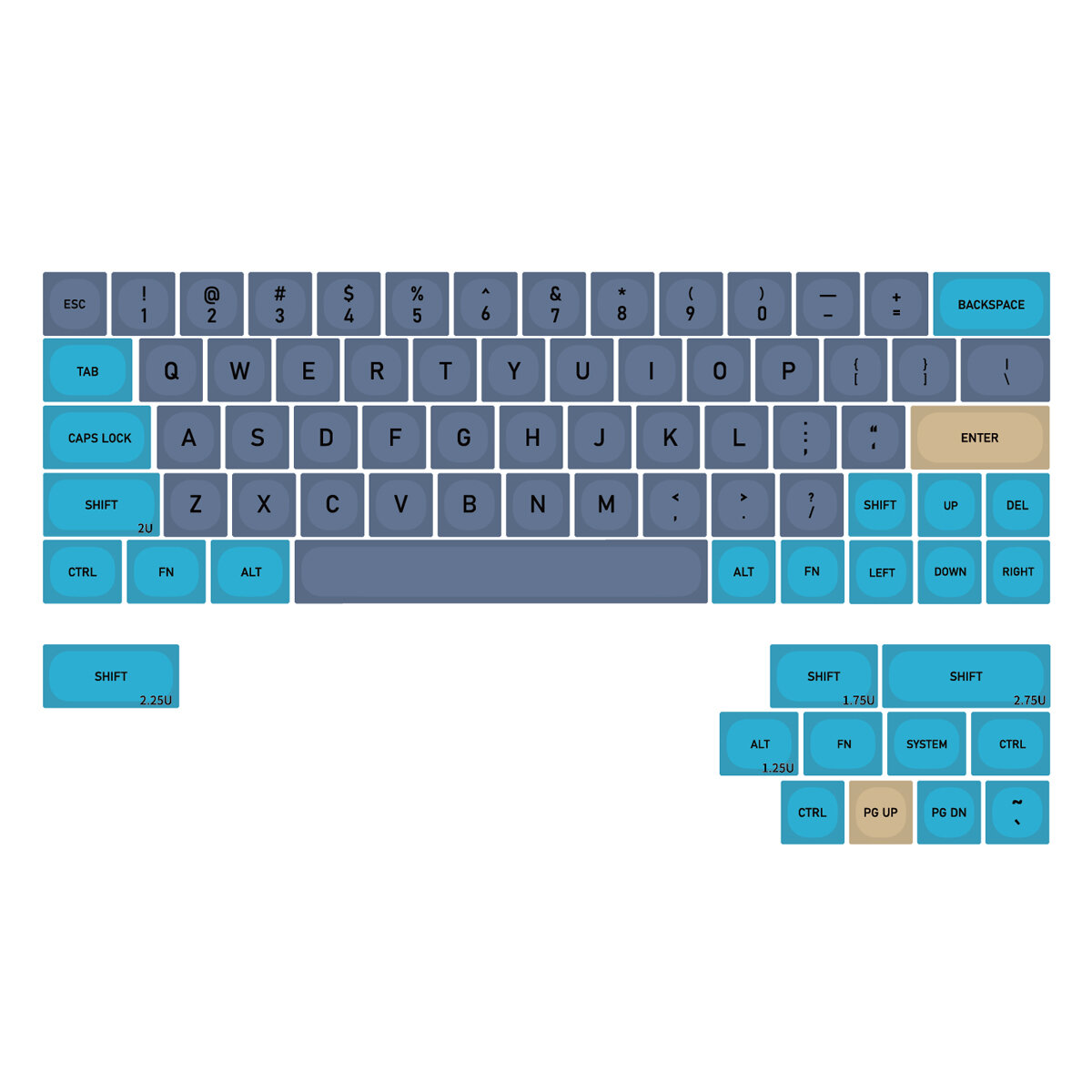 75/142 Keys Blue Patchwork Keycap Set MA Profile PBT Sublimation Keycaps for Mechanical Keyboards