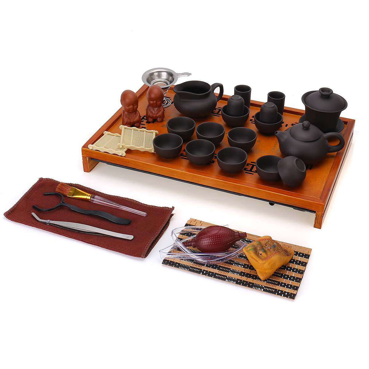 

Chinese Kung Fu Tea Set Tea Ceremony Purple Clay Teapot Cup + Wood Tray Gift