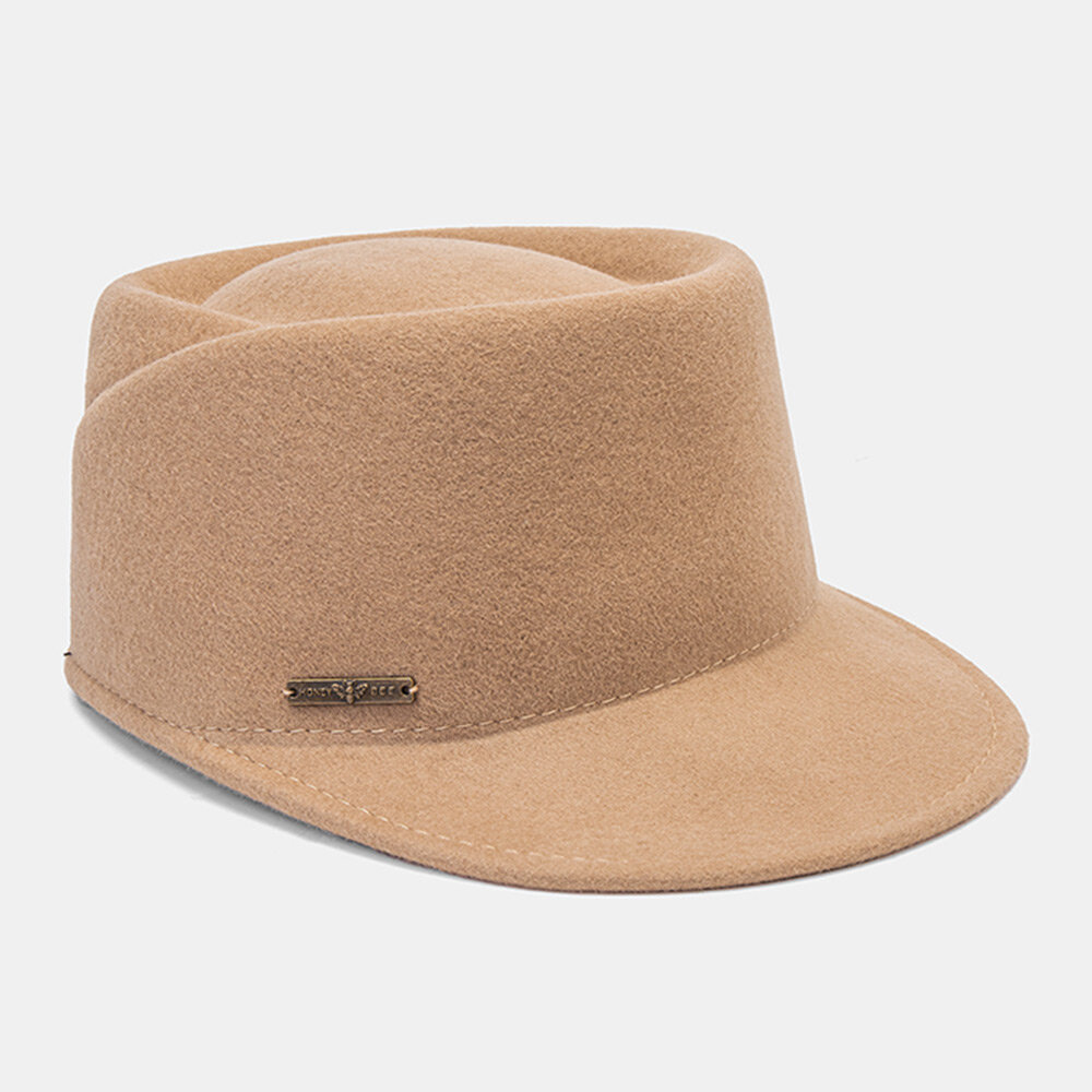 Men Woolen Concave Twill Top Hat Wide Brim Flat Brim Adjustable Felt Hat Baseball Cap