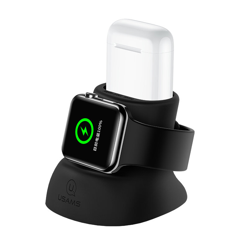 US-ZJ051 2-in-1 Silicone Wireless Charger Stand for Apple Watch and Airpods