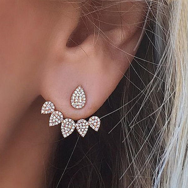 Trendy Flower Earrings Gold Silver Full Rhinestones Ear Stud Gift for Women