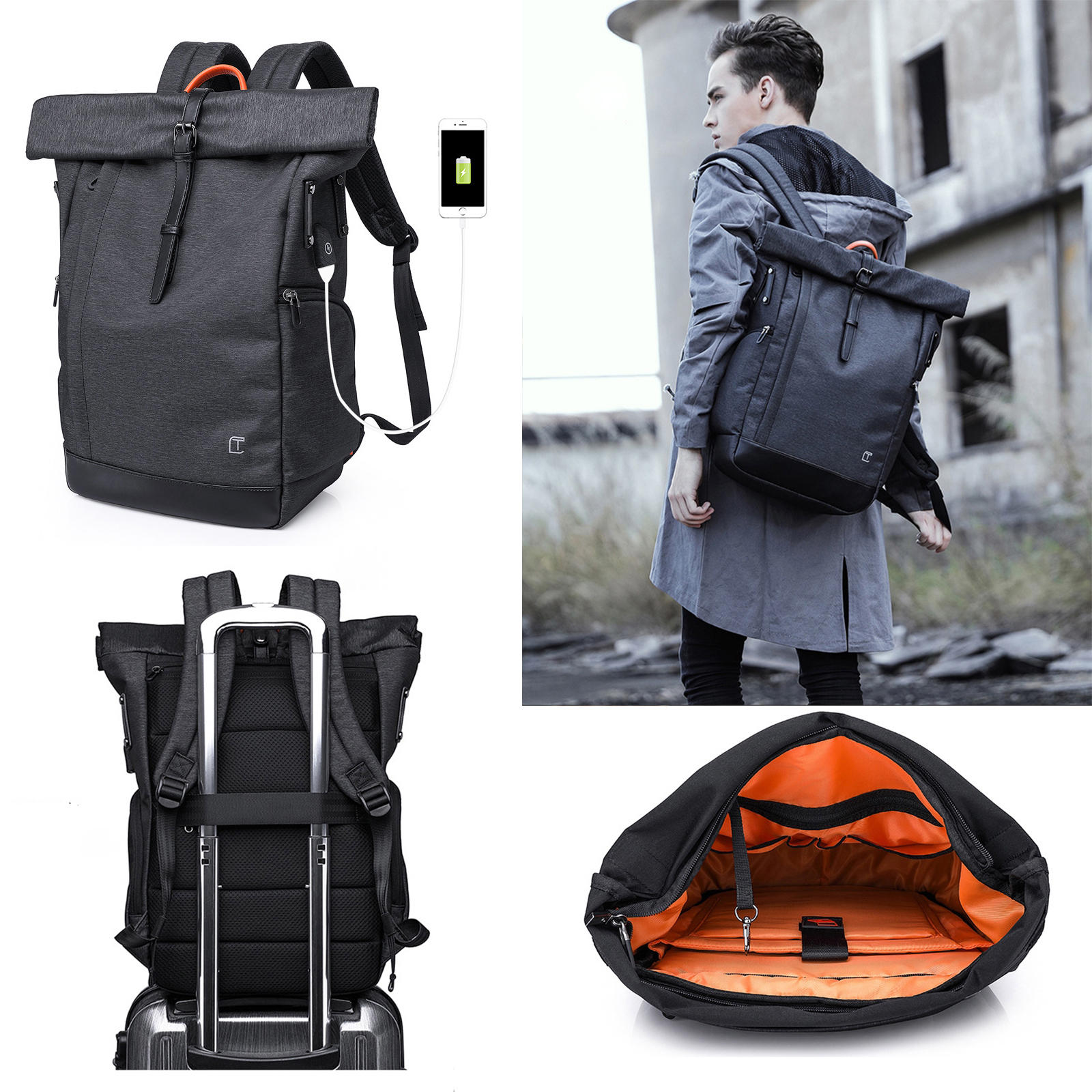 Мужчины На открытом воздухе Travel Business Backpack 25L 15.6 дюймов Зарядное устройство USB для зарядки для ноутбука Водонепроницаемы Рюкзак