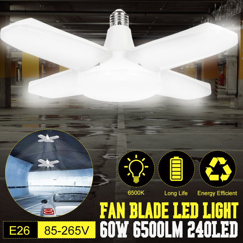 

E26 Deformable Four-Blades LED Ceiling Light Bulb Foldable Garage Lighting Shop Workshop Lamp AC85-265V