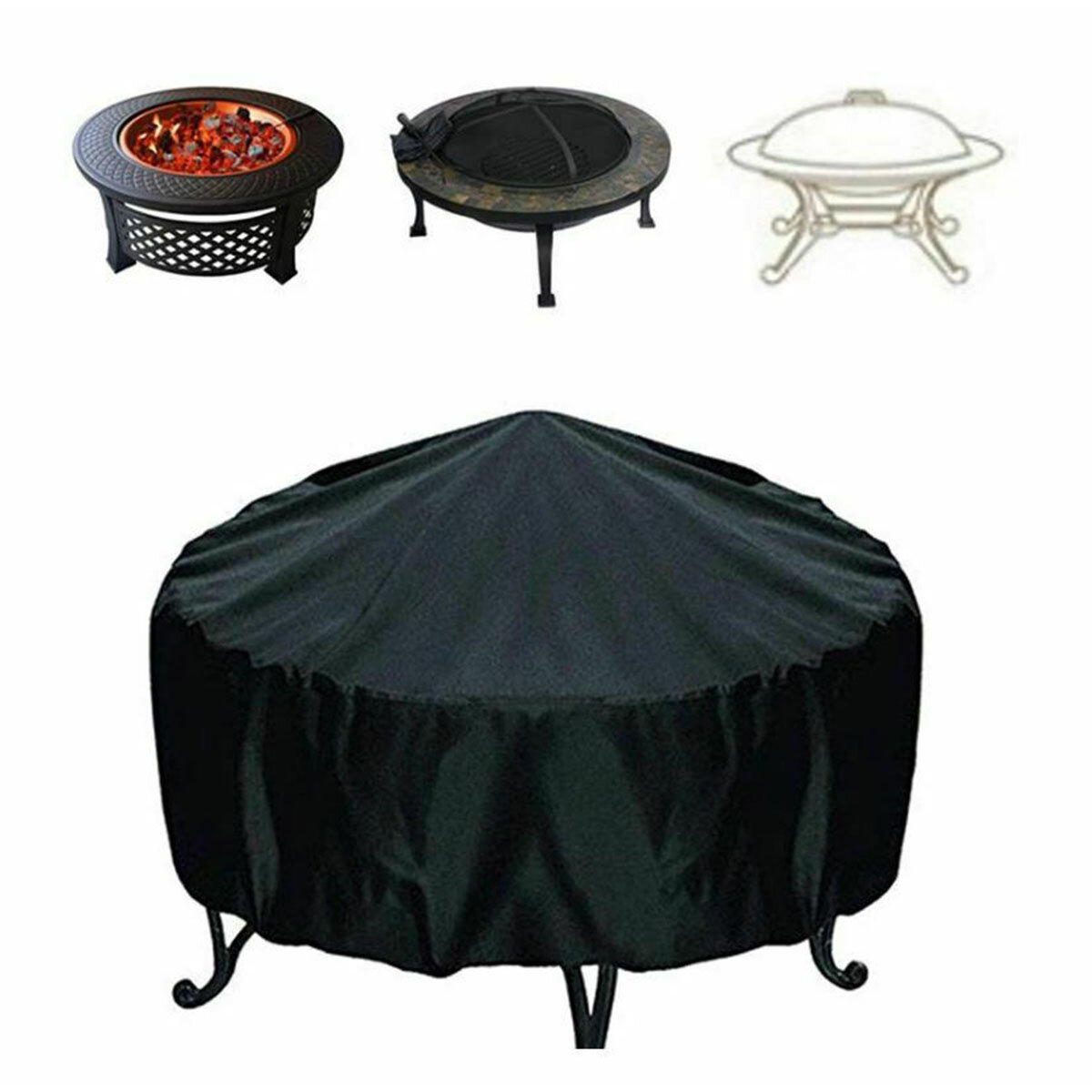 屋外ガーデンバーベキューグリルカバー防雨防塵UV耐性ラウンドグリルカバーラウンドテーブル保護カバー